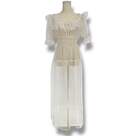 Doen Dresses & Skirts - DOEN Bohemian Sheer White Swiss Dot Tulle Maxi Dress, Size M Unlined Summer